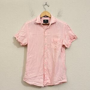 RODD & GUNN Shirt Blush Pink Linen Short Sleeve Sports Fit Lightweight